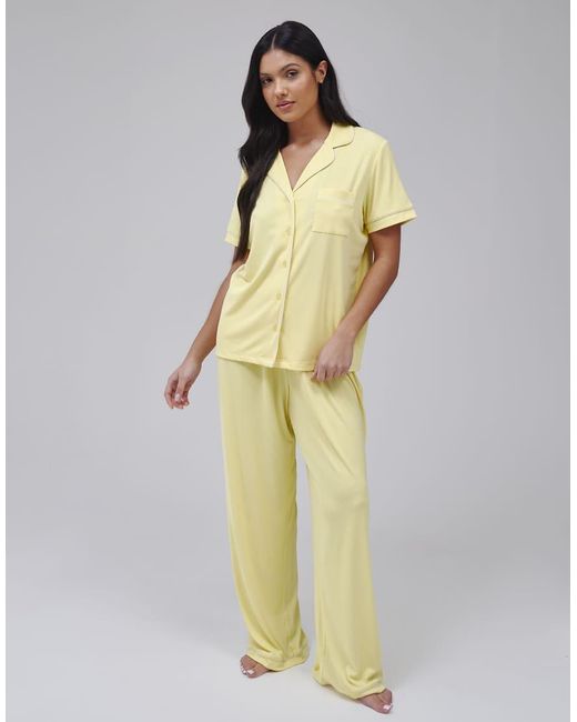 Loungeable Metallic Super Soft Jersey Rib Traditional Short Sleeve Long Pant Set