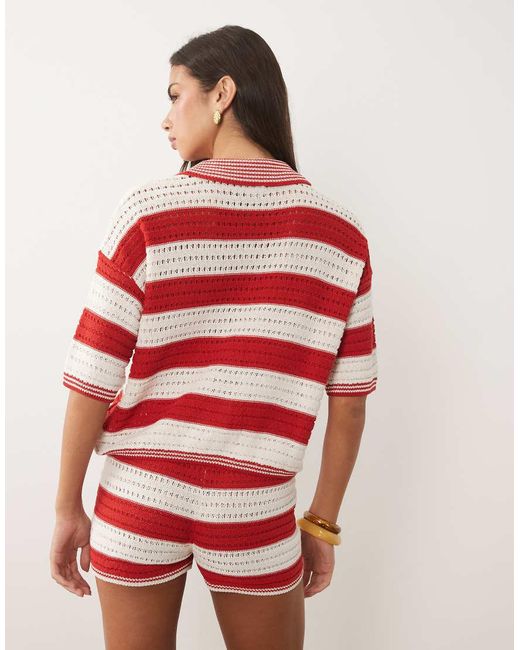 ASOS Red Sally Beach Knit Button Through Top Co Ord