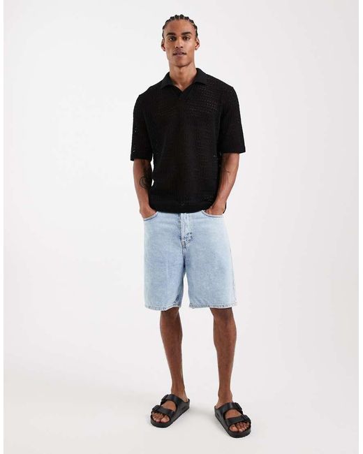 Only & Sons Open Gebreide Polo Met Split in het Black voor heren