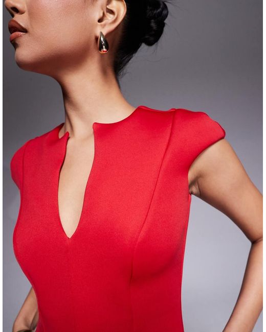 Goddiva Red Cap Sleeve Plunging V Neckline Skater Mini Dress
