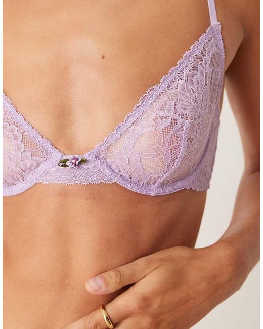 ASOS Purple Rosalie Lace Underwired Bra With Floral Trim