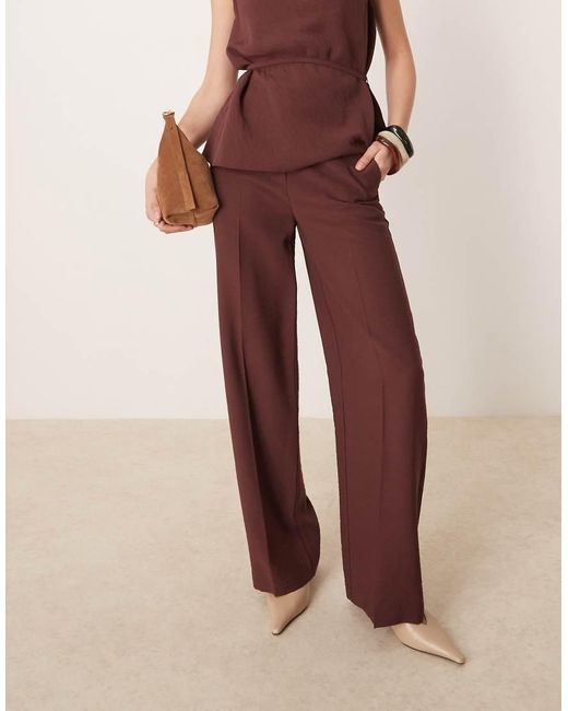 ASOS Natural Tailored Straight Leg Trousers With Skinny Belt