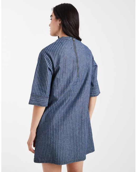 Native Youth Blue Denim Striped Collared Dress