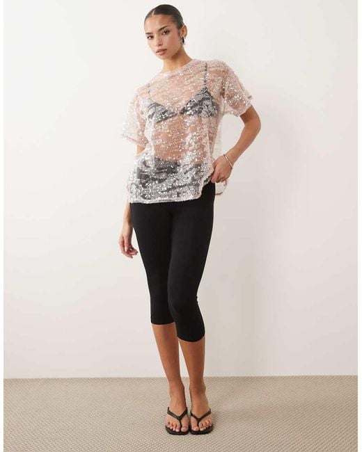 ASOS Brown Sheer Sequin Oversized T-shirt