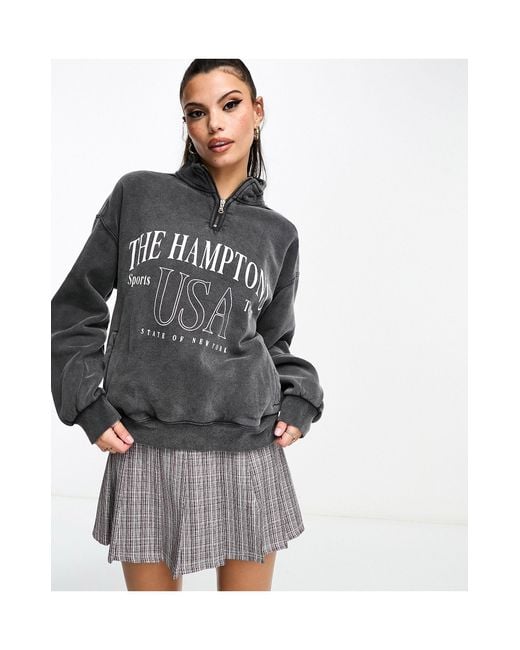 Bershka Gray 'hamptons' 1/4 Zip Oversized Sweatshirt