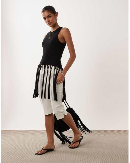 ASOS Black Tank Top With Tassel Fringed Hem