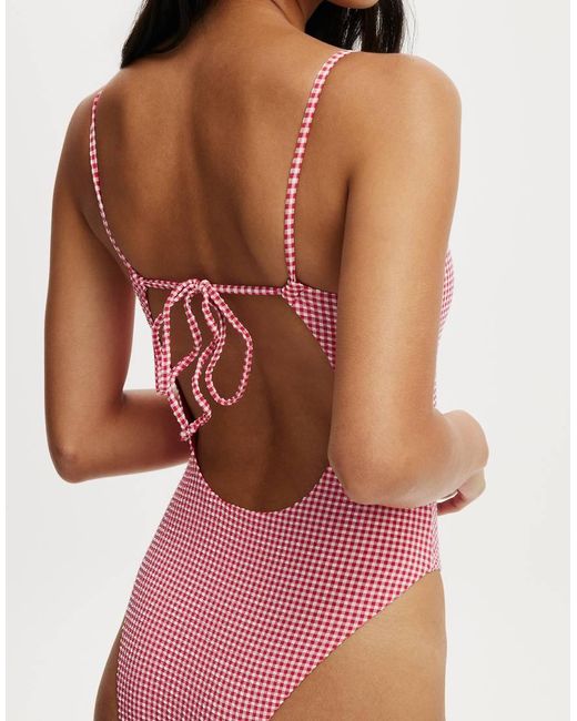 Cotton On Pink Tie Back Strappy One Piece Brazilian