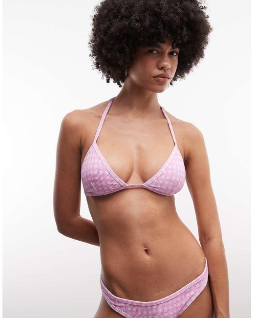 Monki Pink Seersucker Triangle Bikini Top Co-Ord