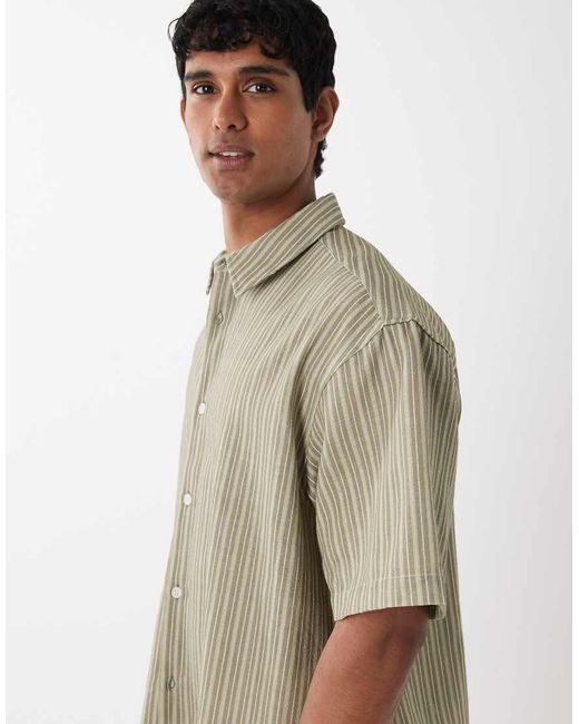 ASOS Gray Boxy Oversized Linen Look Stripe Shirt for men