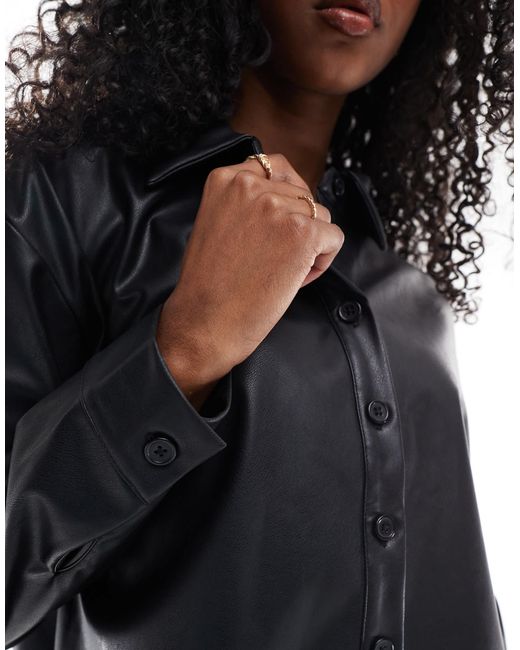 ASOS Black Spliced Volume Leather Look Shirt