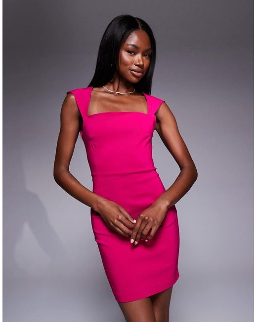 Vesper Pink Bengaline Square Neck Open Back Mini Dress