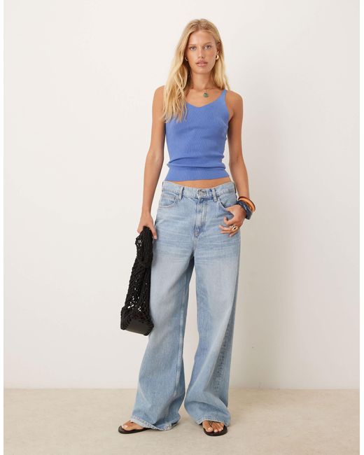 Mango Blue Knitted V Neck Cami Top