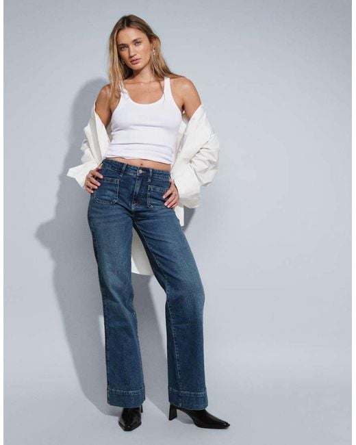 Gina Tricot Blue High Waist Front Pocket Flare Jeans