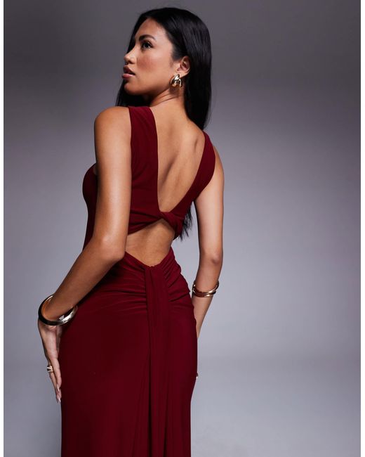 ASOS Red Trimmed Halterneck Maxi Dress With Twisted Back Detail