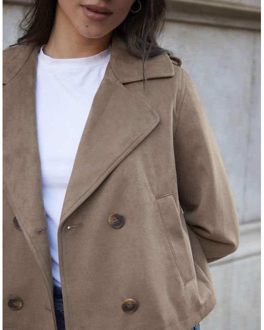 Threadbare Natural Suedette Cropped Trench Coat