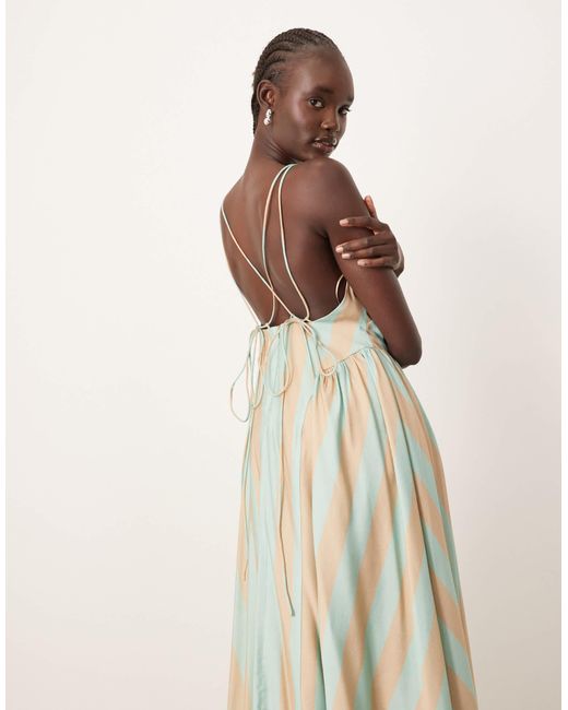 Robe mi-longue rayée avec dos croisé et jupe ample - vert ARRANGE en coloris Natural