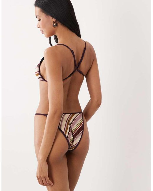 ASOS Brown Susie Sue Stripe Reversible Tanga Bikini Bottom With Ring Detail