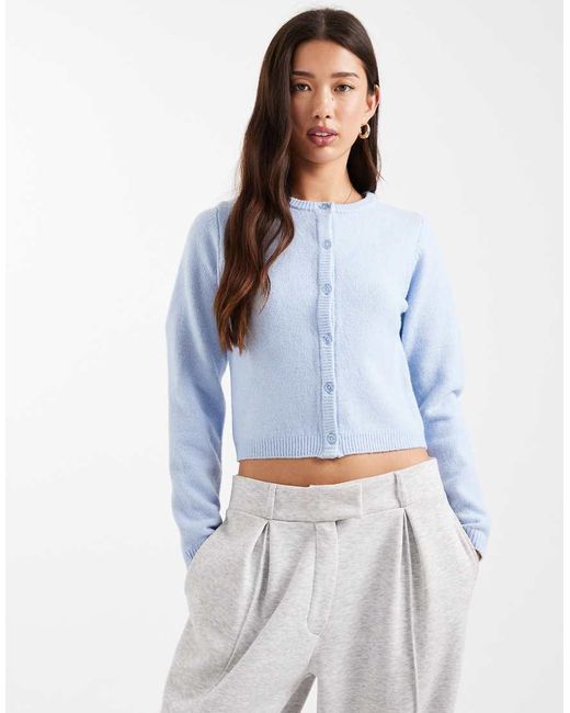 Brave Soul Blue Crew Neck Knitted Cardigan