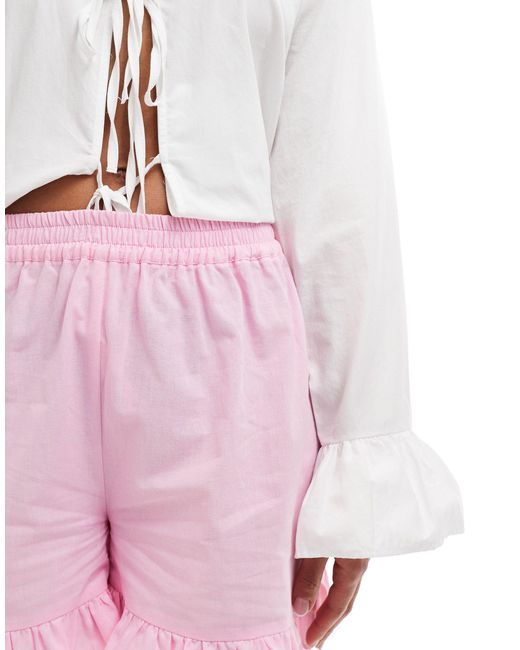 ASOS Pink Cotton Frill Hem Shorts