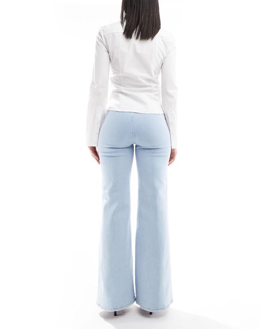 Miss Selfridge Blue Patch Pocket High Waist 70s Denim Flare Jeans