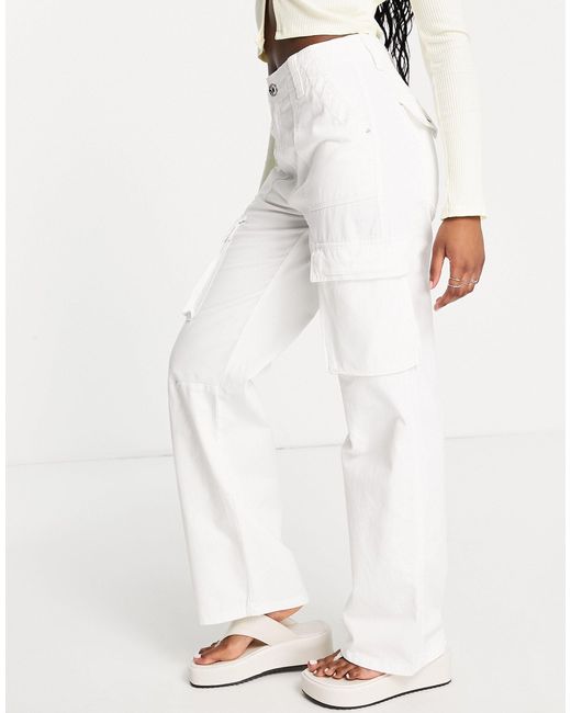 Bershka Cotton Straight Leg Cargo Trouser in White Save 31 Lyst Canada