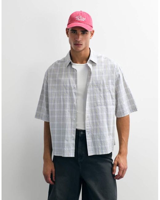 ASOS White Boxy Oversized Plaid Shirt for men