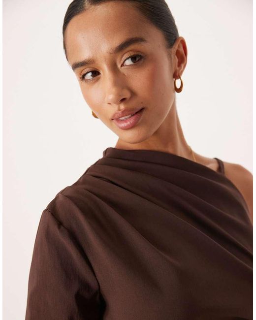 ASOS Brown Asos Design Petite One Shoulder Draped Midi Dress