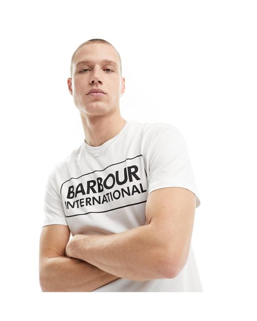 Camiseta básica blanca con logo grande Barbour de hombre de color Natural