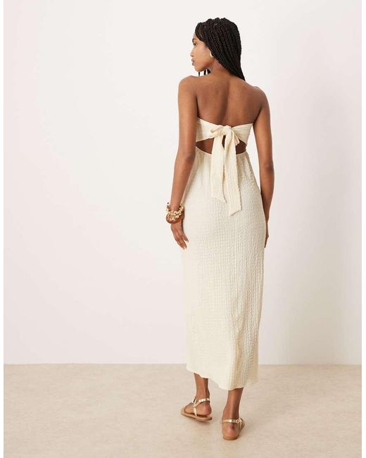 ASOS Natural Textured Bandeau Tie Back Midi Dress