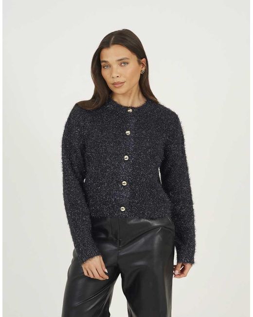 Brave Soul Black Fluffy Tinsel Knit Cardigan