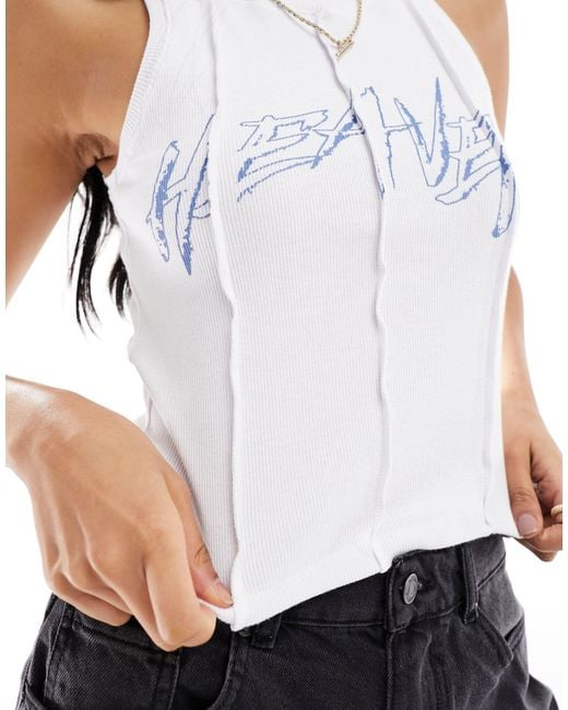 Noisy May White Seam Detail Tank Top With Heaven Print