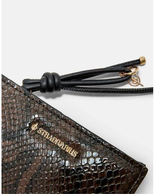 Stradivarius White Snakeskin Print Card Holder Purse