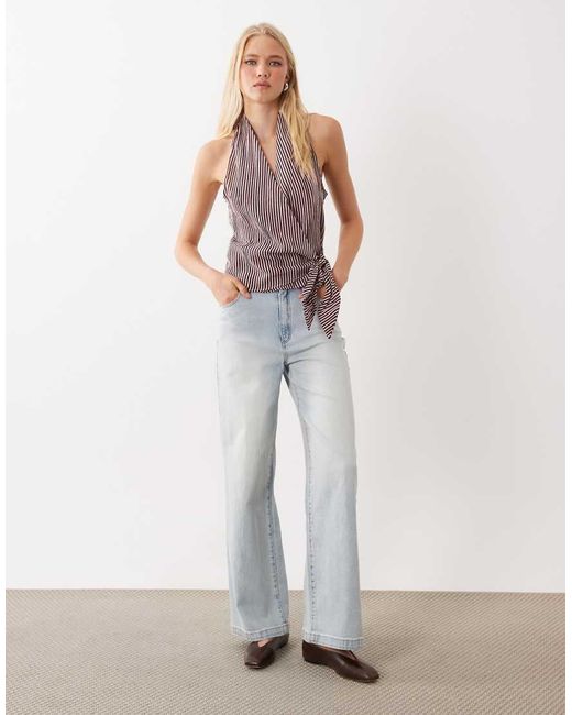 Mango Gray Halterneck Tie Waist Top