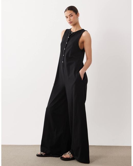 ASOS Black Button Through Jumpsuit With Pockets