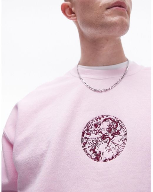 Topman Pink Oversized Fit Sweatshirt With Zodiac Print for men
