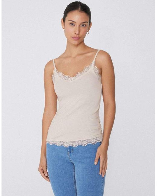 Tezenis White Viscose And Lace Camisole