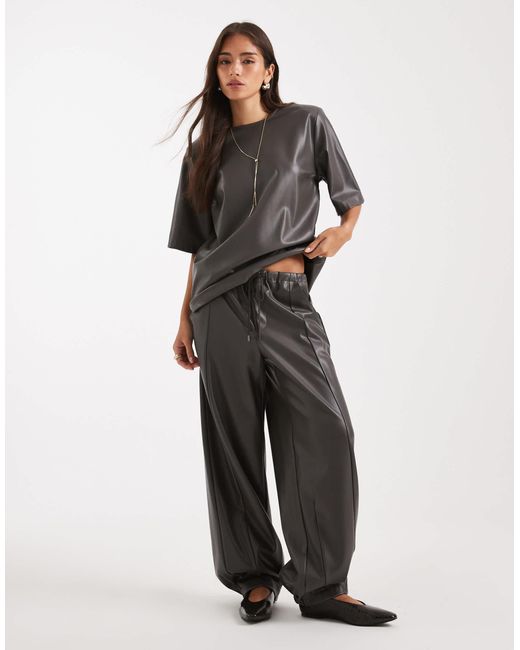 ASOS Gray Faux Leather Barrel Leg Pull On Trousers Co-ord