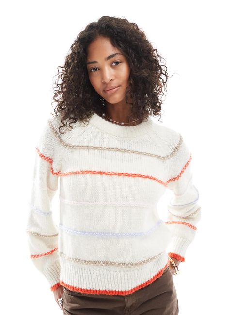 Pieces White Knitted Jumper With Stripe Detail