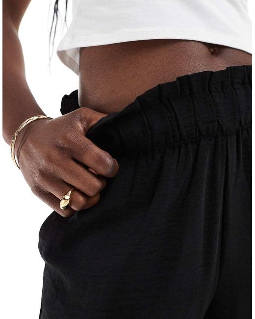 Jdy Black High Waisted Wide Leg Trousers With Frill Waistband
