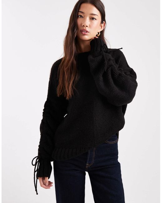 ASOS Black Ruched Tie Sleeve Jumper