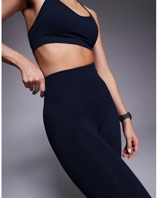 4505 Blue Seamless Baby Rib High Waist Gym Leggings