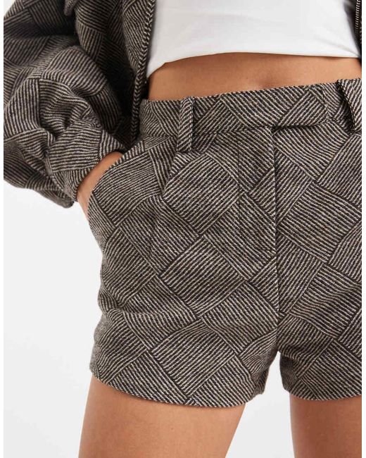 4th & Reckless Brown Wool Feel Tailored Pleat Front Micro Shorts