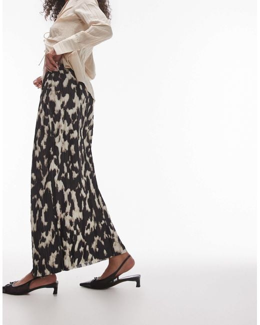 TOPSHOP Multicolor Abstract Leopard Print Plisse Midi Skirt