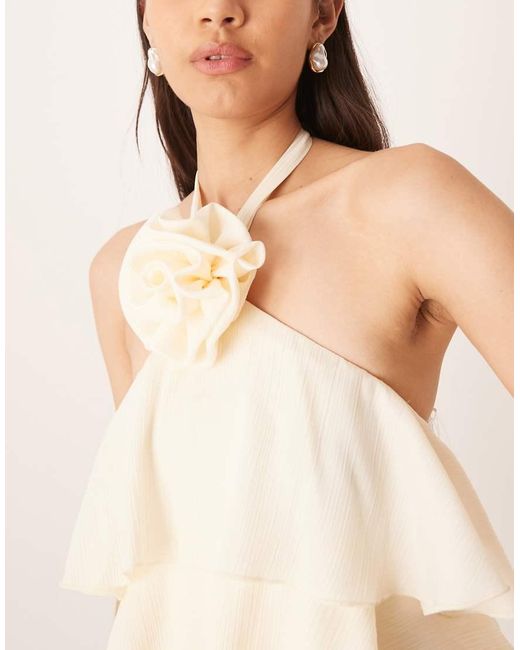 Pretty Lavish Natural Bridal Ruffle Layered Corsage Detail Halter Neck Mini Dress