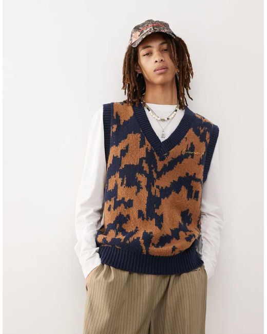 Collusion Blue Jacquard V-neck Vest for men