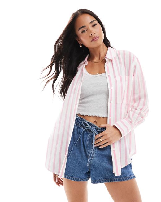New Look White – langärmlige, gestreifte hemdbluse
