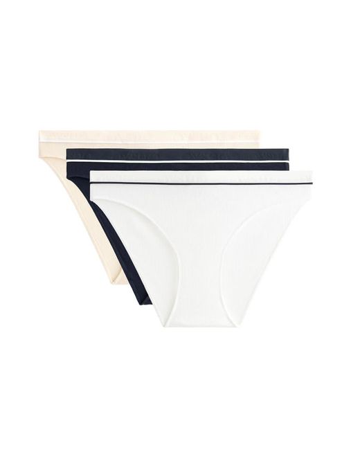 Oysho Blue 3 Cotton Blend Rib Classic Briefs