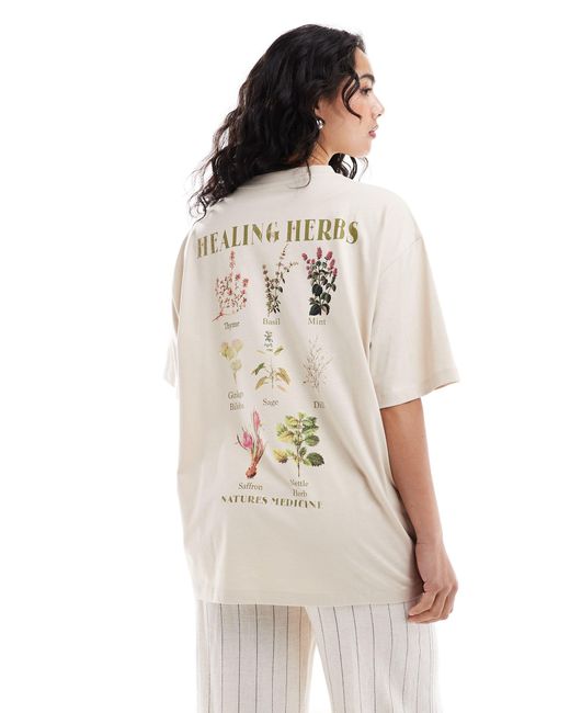 ASOS Natural Oversized T-shirt With Healing Herbs Back Graphic