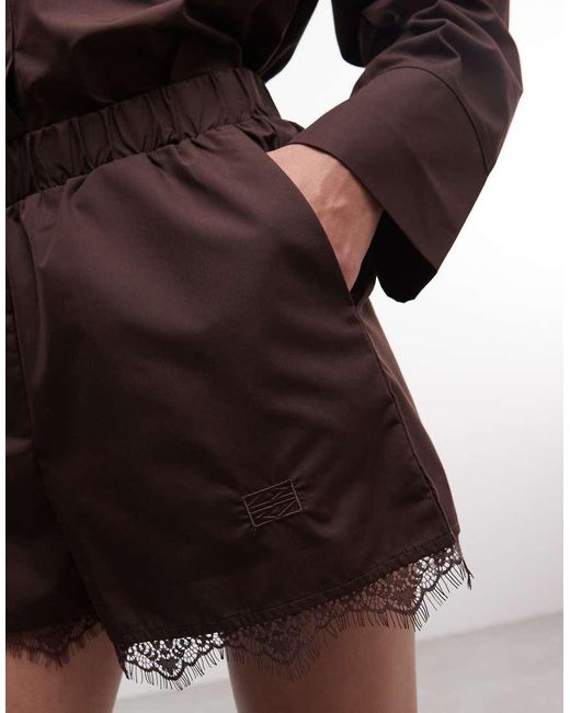 Noisy May Brown Shorts With Lace Hem