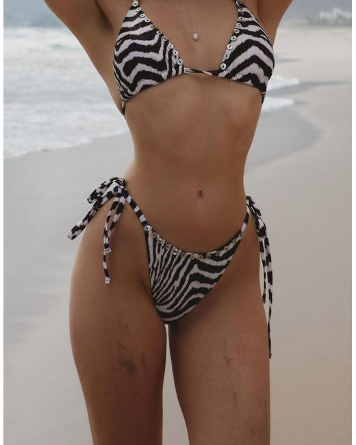 Missy Empire Black Shell Button Printed Bikini Bottom